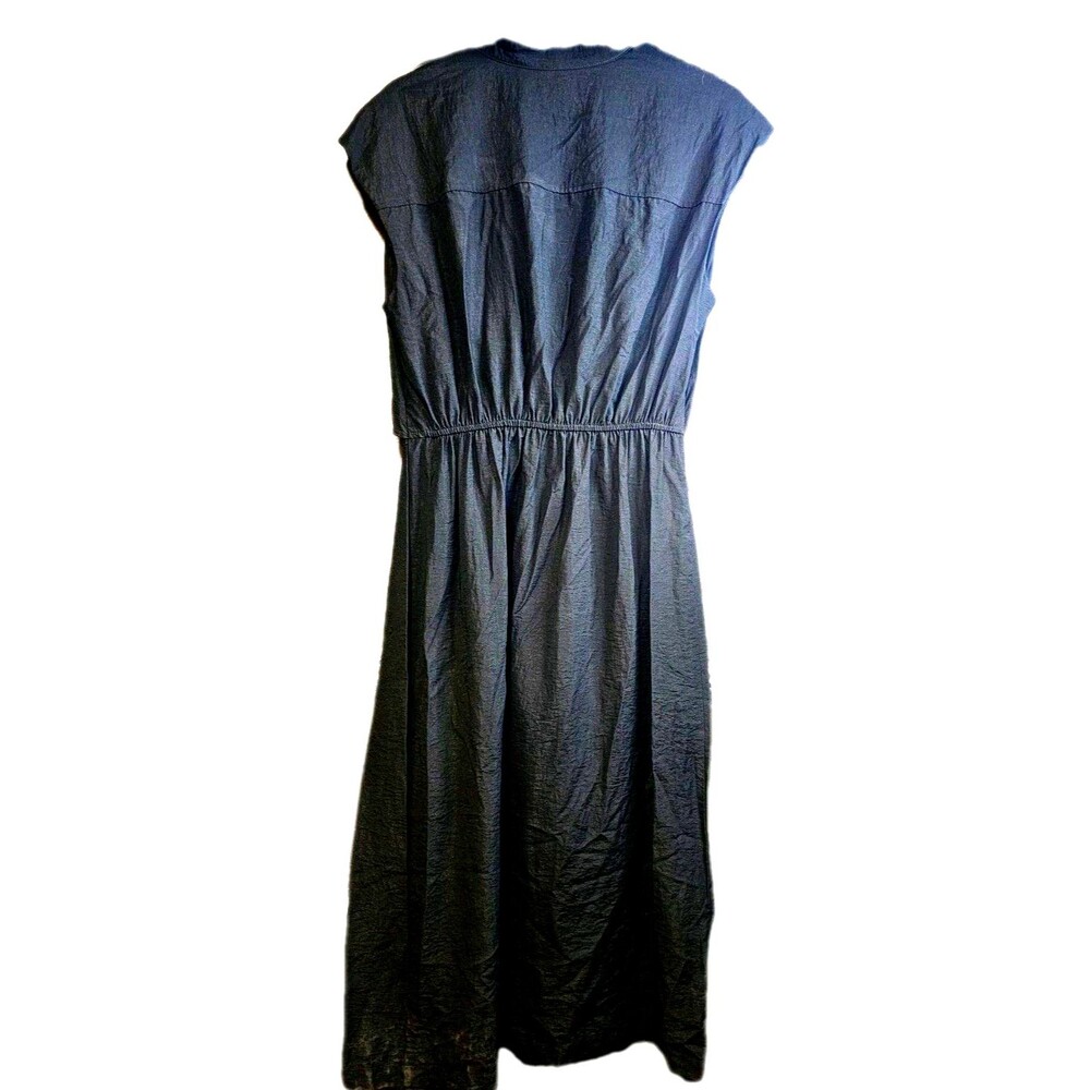 Old Navy Black Midi Dress Twist Front Button Shirt Dress Cap Sleeve - Picture 5 of 5